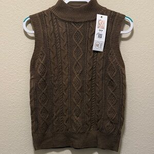 #224. Brown Cable Knit Sleeveless Sweater